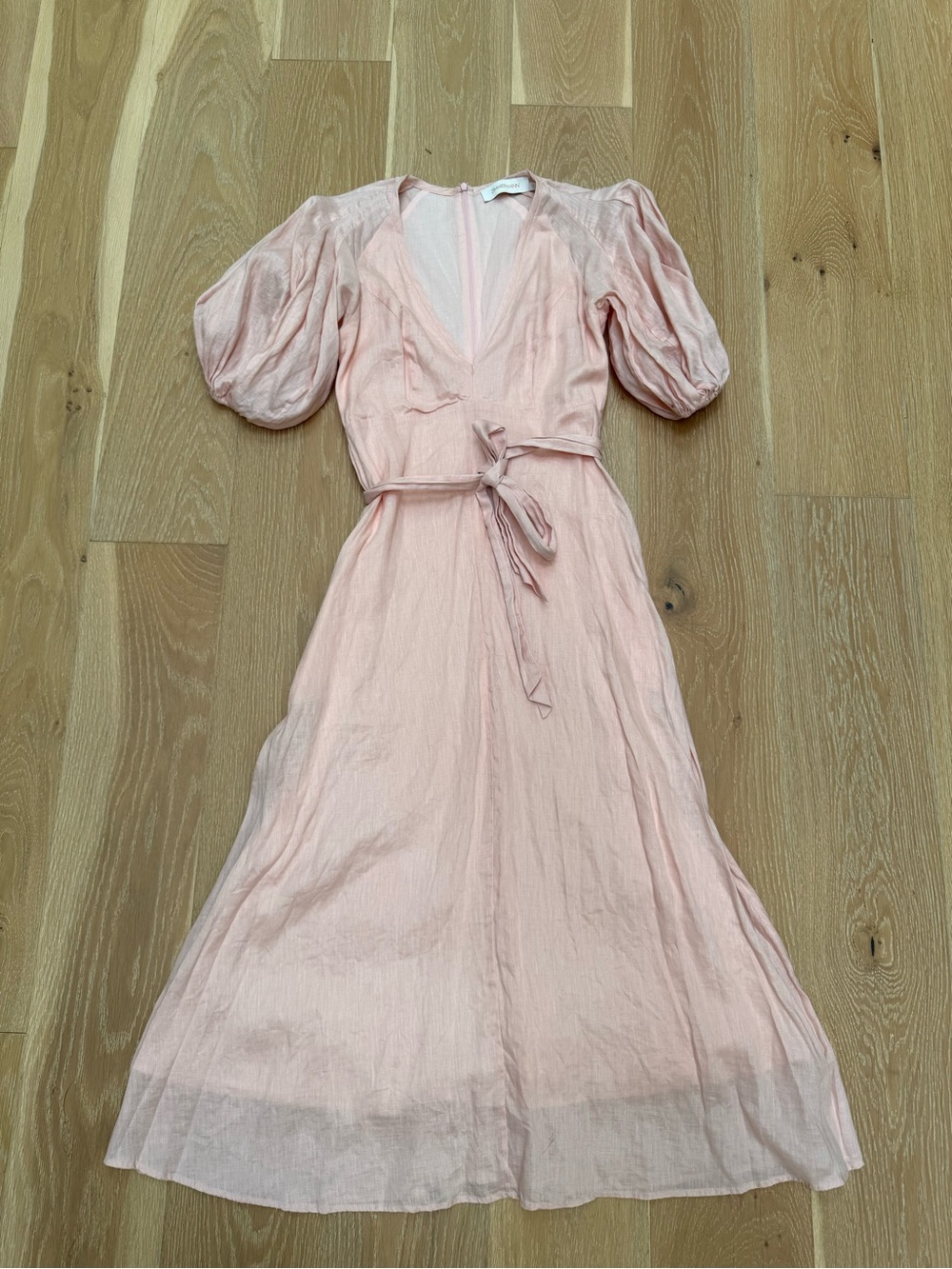 Zimmermann Blush Pink Puff Sleeve Wrap Maxi Dress